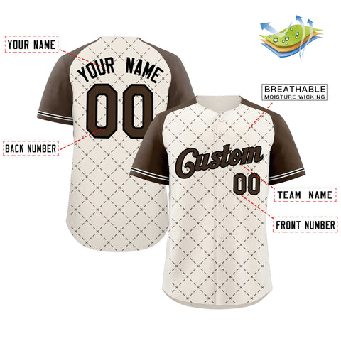 Custom Cream Brown-Black Rhombus Authentic Baseball Jersey