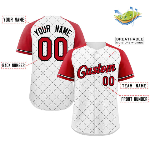 Custom White Red-Black Rhombus Authentic Baseball Jersey