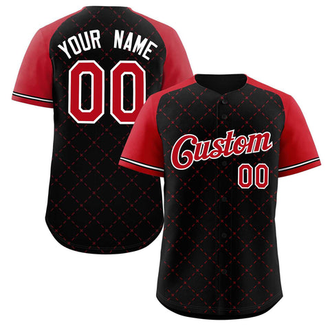 Custom Black Red-White Rhombus Authentic Baseball Jersey