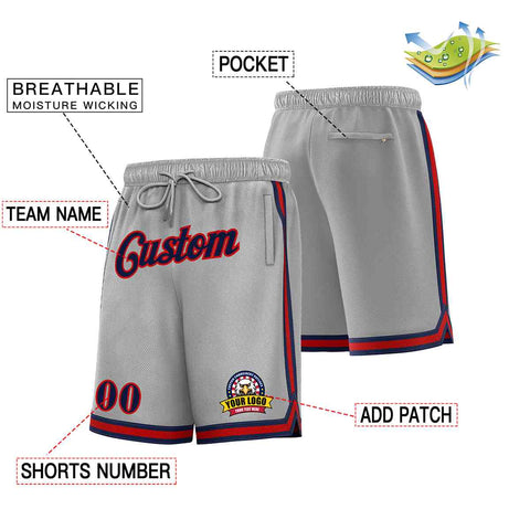 Custom Gray Navy-Red Classic Style Basketball Mesh Shorts