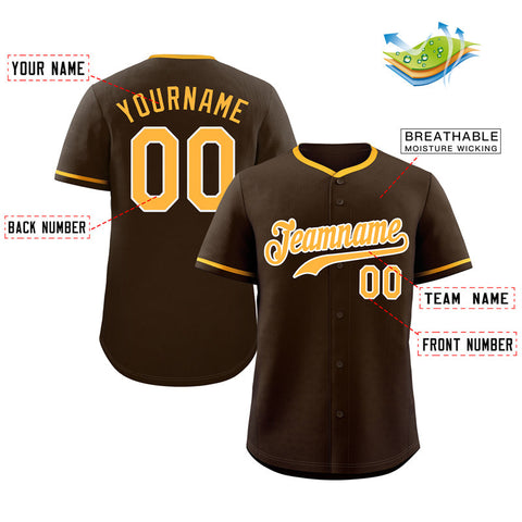 Custom Brown Gold-White Hook Classic Style Authentic Baseball Jersey