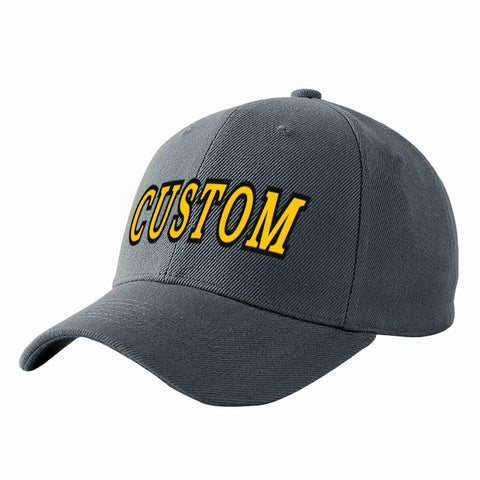 Custom Dark Gray Gold-Black Curved Eaves Sport Baseball Cap Design for Men/Women/Youth
