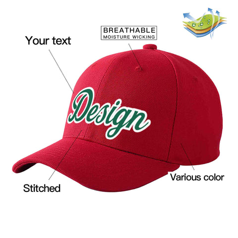 Custom Red Kelly Green-White Curved Eaves Sport Design Baseball Cap