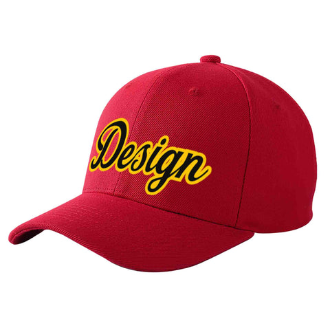 Custom Red Black-Gold Curved Eaves Sport Design Baseball Cap