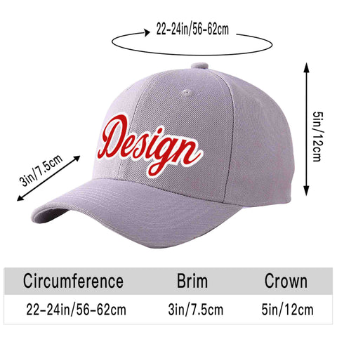 Custom Gray Red-White Curved Eaves Sport Design Baseball Cap