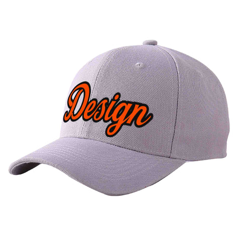 Custom Gray Orange-Black Curved Eaves Sport Design Baseball Cap
