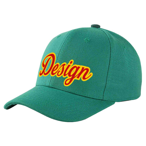 Custom Light Green Red-Yellow Curved Eaves Sport Design Baseball Cap