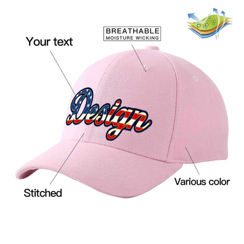 Custom Pink Vintage USA Flag-Gold Curved Eaves Sport Design Baseball Cap