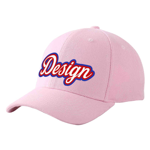 Custom Pink White-Red Curved Eaves Sport Design Baseball Cap