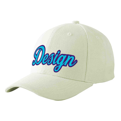 Custom Cream Light Blue-Purple Curved Eaves Sport Design Baseball Cap