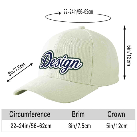 Custom Cream Navy-White Curved Eaves Sport Design Baseball Cap