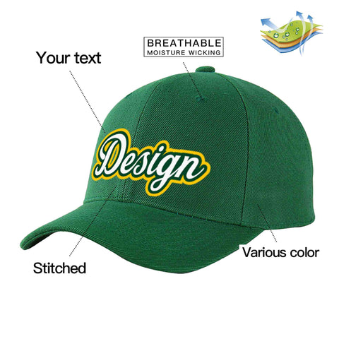 Custom Green White-Kelly Green Curved Eaves Sport Design Baseball Cap