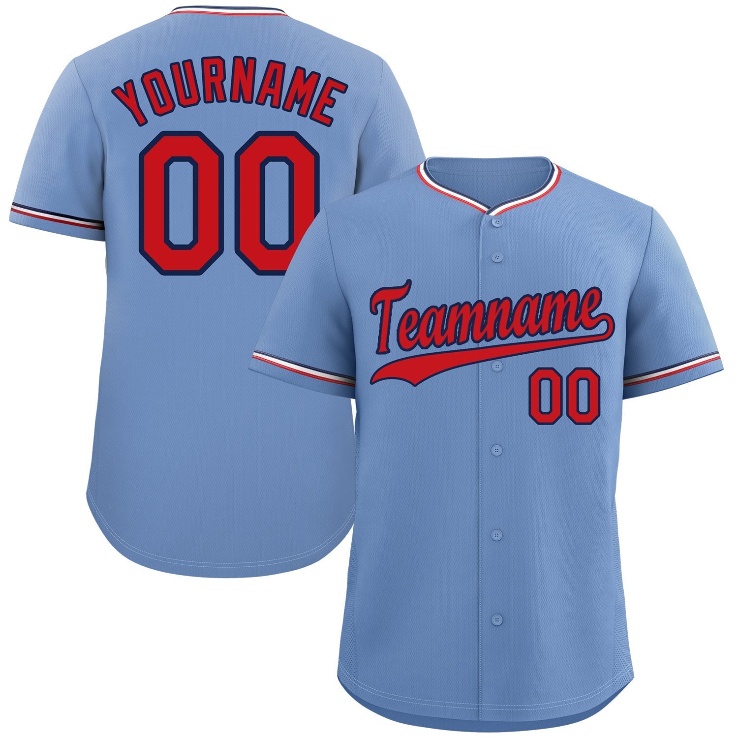 Custom Red Light Blue-White Authentic Baseball Jersey