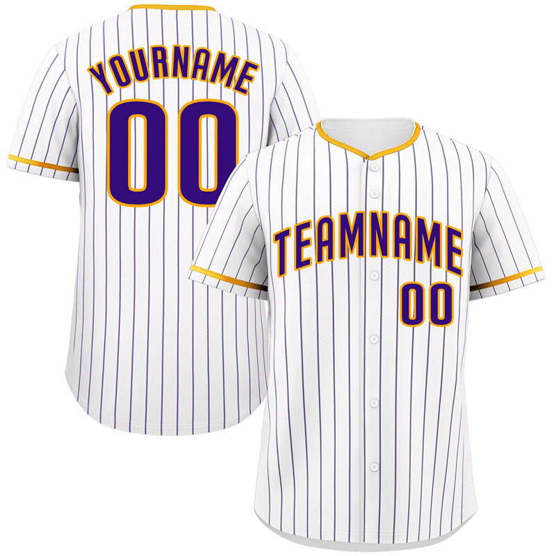 White Purple Pinstripe Purple-Gold CUSTOM Baseball Jersey