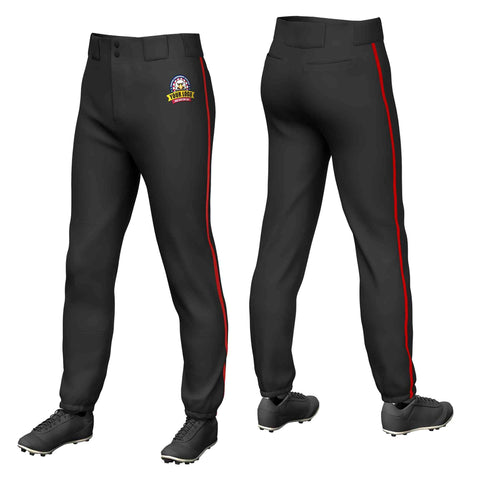 Custom Black Red Classic Fit Stretch Practice Pull-up Baseball Pants