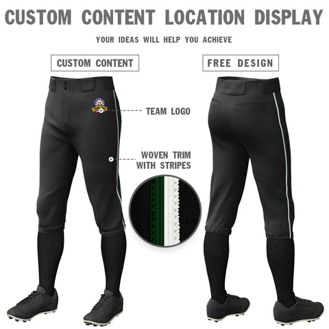 Custom Black Green-White Classic Fit Stretch Practice Knickers Baseball Pants