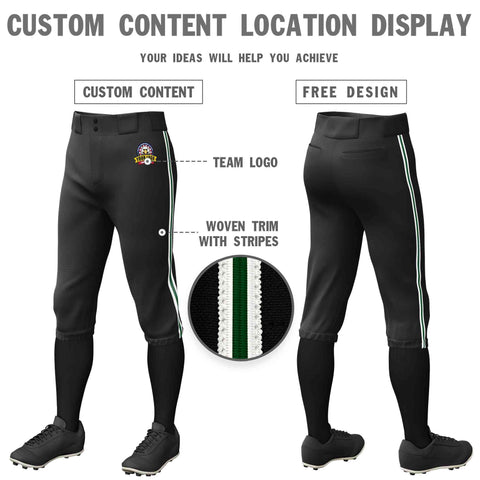 Custom Black White Green-White Classic Fit Stretch Practice Knickers Baseball Pants