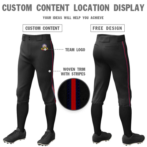 Custom Black Navy Red-Navy Classic Fit Stretch Practice Knickers Baseball Pants