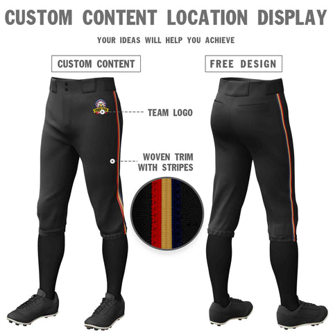 Custom Black Navy Old Gold-Red Classic Fit Stretch Practice Knickers Baseball Pants