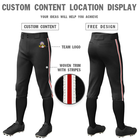 Custom Black White Red-White Classic Fit Stretch Practice Knickers Baseball Pants