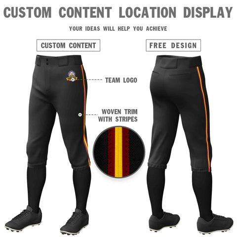 Custom Black Crimson Gold-Crimson Classic Fit Stretch Practice Knickers Baseball Pants