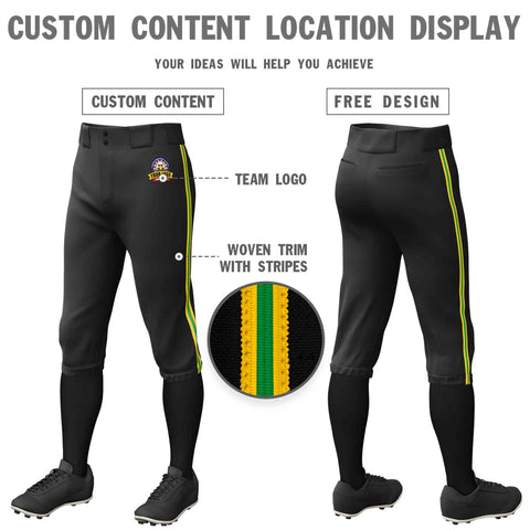 Custom Black Gold Kelly Green-Gold Classic Fit Stretch Practice Knickers Baseball Pants