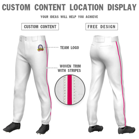 Custom White Pink Classic Fit Stretch Practice Pull-up Baseball Pants