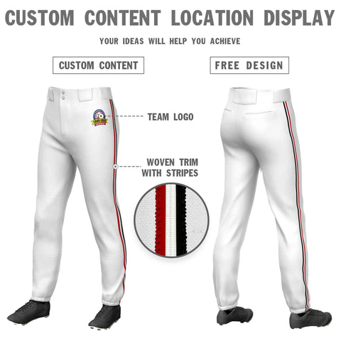 Custom White Red White-Black Classic Fit Stretch Practice Pull-up Baseball Pants