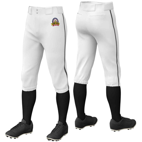 Custom White Dark Gray Classic Fit Stretch Practice Knickers Baseball Pants