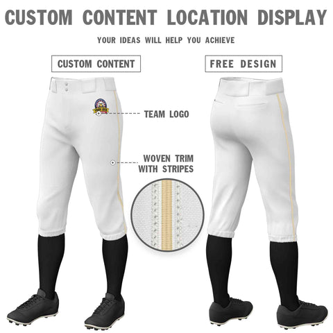 Custom White Khaki Classic Fit Stretch Practice Knickers Baseball Pants