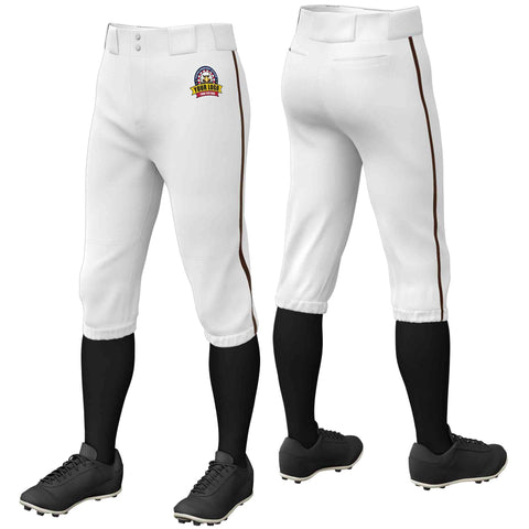 Custom White Brown Classic Fit Stretch Practice Knickers Baseball Pants