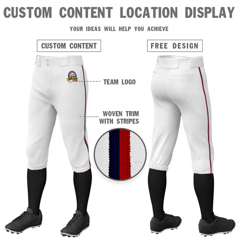 Custom White Navy-Red Classic Fit Stretch Practice Knickers Baseball Pants