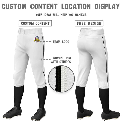 Custom White Black-White Classic Fit Stretch Practice Knickers Baseball Pants
