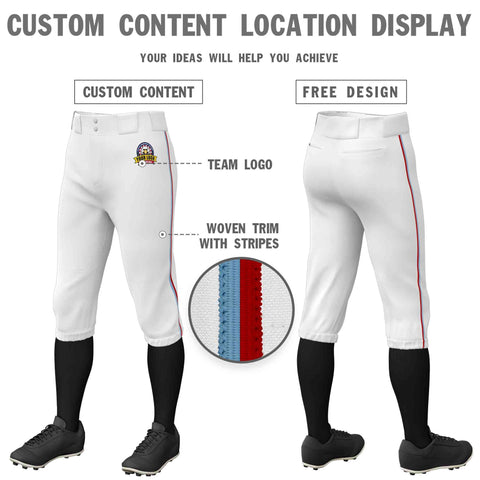 Custom White Light Blue-Red Classic Fit Stretch Practice Knickers Baseball Pants