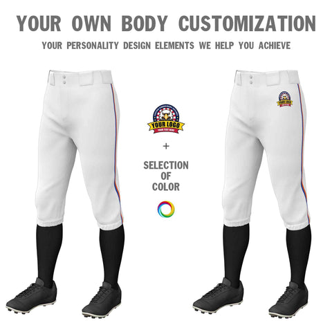 Custom White Royal-Orange Classic Fit Stretch Practice Knickers Baseball Pants