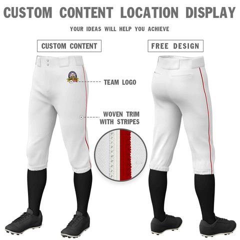 Custom White White-Red Classic Fit Stretch Practice Knickers Baseball Pants