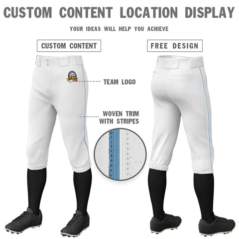 Custom White Light Blue-White Classic Fit Stretch Practice Knickers Baseball Pants