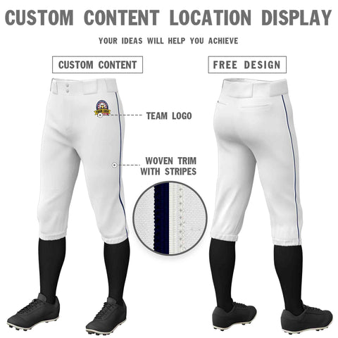 Custom White Navy-White Classic Fit Stretch Practice Knickers Baseball Pants