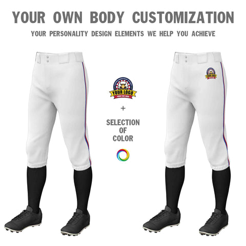Custom White Royal-Red Classic Fit Stretch Practice Knickers Baseball Pants