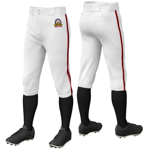 Custom White Red Black-Red Classic Fit Stretch Practice Knickers Baseball Pants
