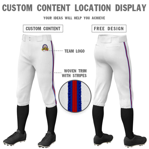 Custom White Royal Red-Royal Classic Fit Stretch Practice Knickers Baseball Pants