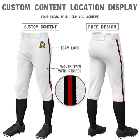 Custom White Black Red-Black Classic Fit Stretch Practice Knickers Baseball Pants