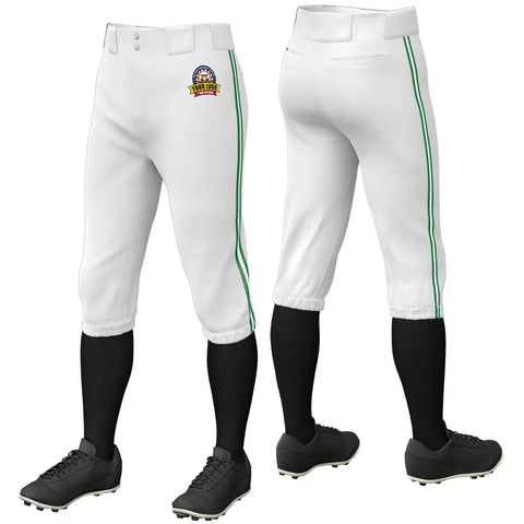 Custom White Kelly Green White-Kelly Green Classic Fit Stretch Practice Knickers Baseball Pants