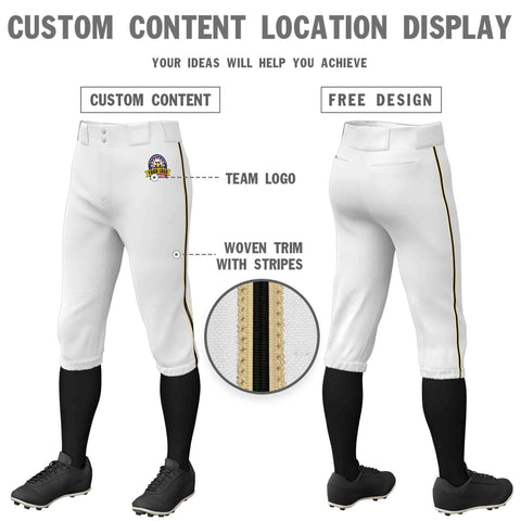 Custom White Khaki Black-Khaki Classic Fit Stretch Practice Knickers Baseball Pants