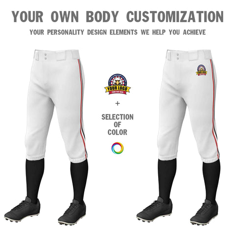 Custom White Red White-Black Classic Fit Stretch Practice Knickers Baseball Pants