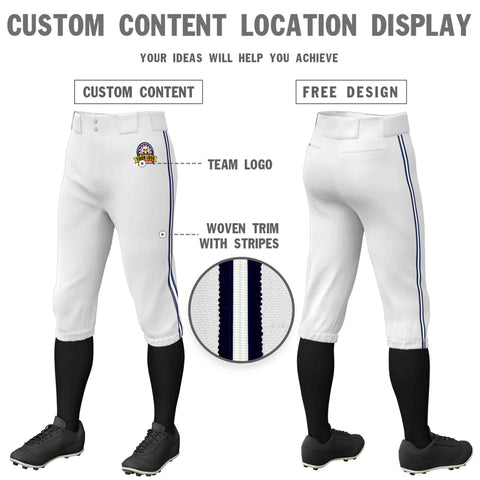 Custom White Navy White-Navy Classic Fit Stretch Practice Knickers Baseball Pants