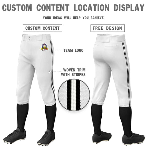 Custom White Black White-Black Classic Fit Stretch Practice Knickers Baseball Pants