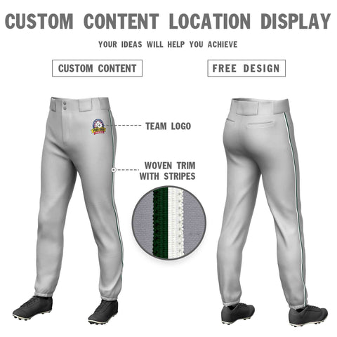 Custom Gray Green-White Classic Fit Stretch Practice Pull-up Baseball Pants