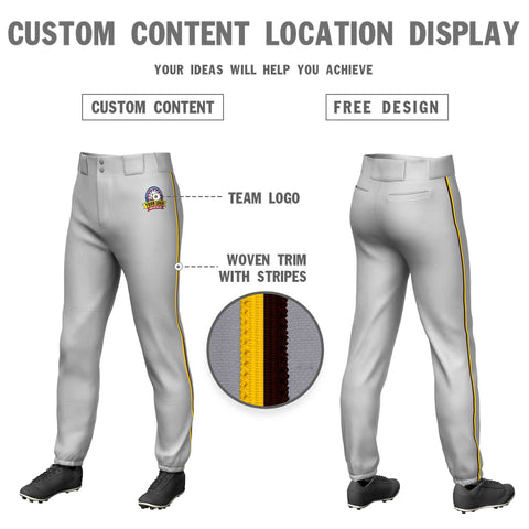 Custom Gray Gold-Brown Classic Fit Stretch Practice Pull-up Baseball Pants