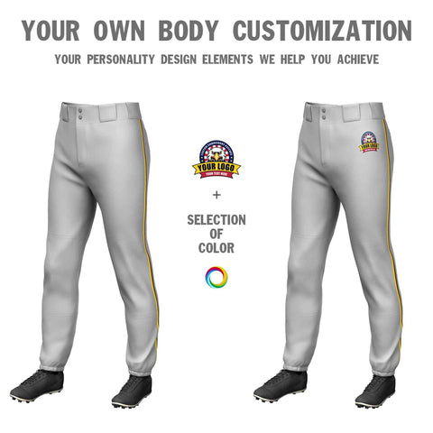 Custom Gray Gold-Brown Classic Fit Stretch Practice Pull-up Baseball Pants